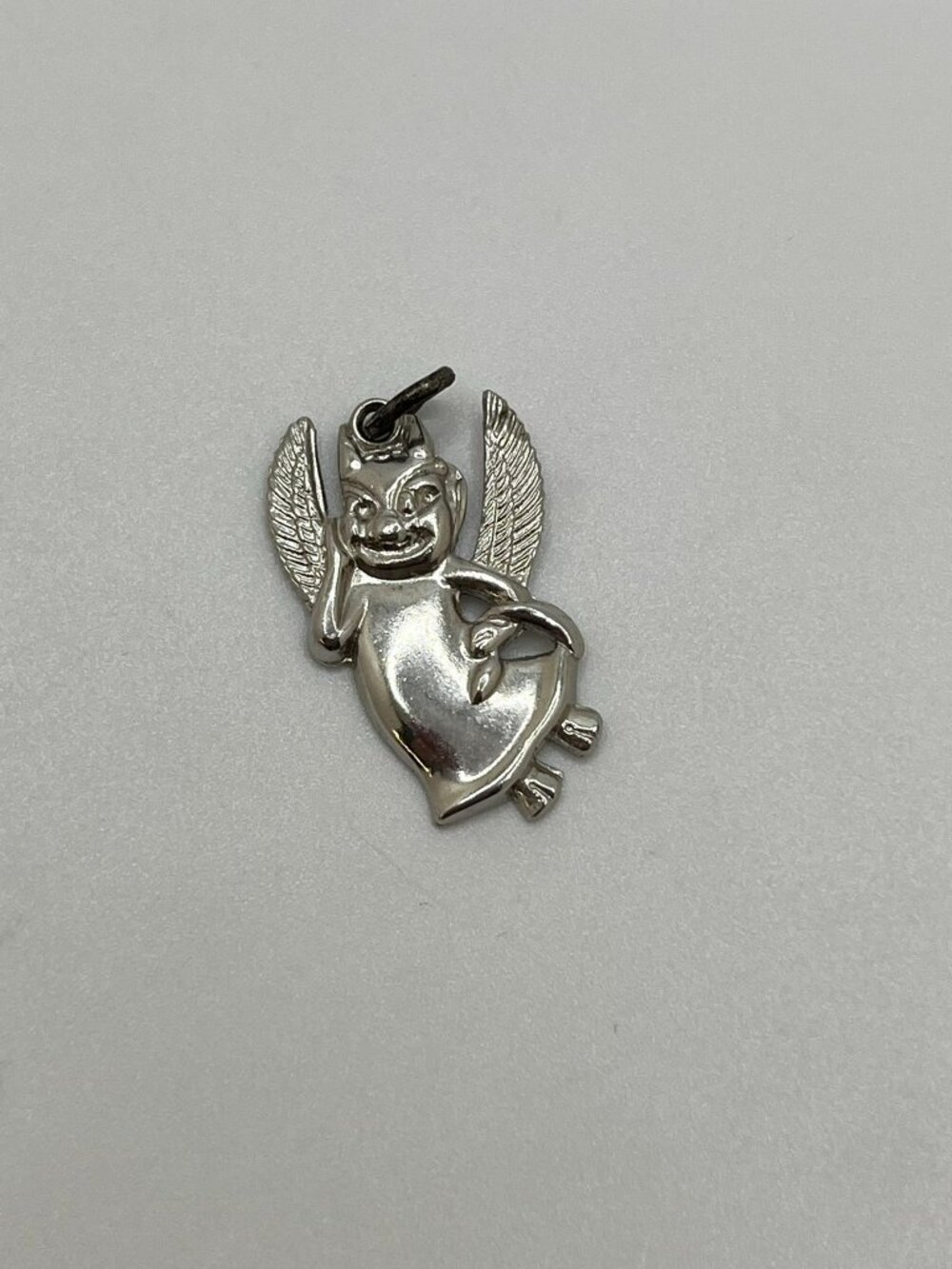 Vintage Sterling Silver Devil Masked Angel Winged Horns Cherub Charm Pendant